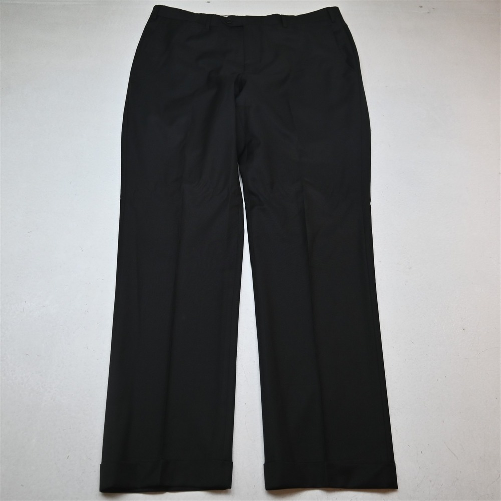 Santorelli 38x34 Black 100% Wool Romeo Flat Front Italy Cuffed Dress Mens Pants